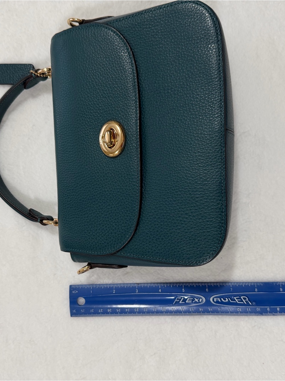 Women's Teal Leather Top-Handle Crossbody Bag - Gold Hardware - Picture 4 of 8